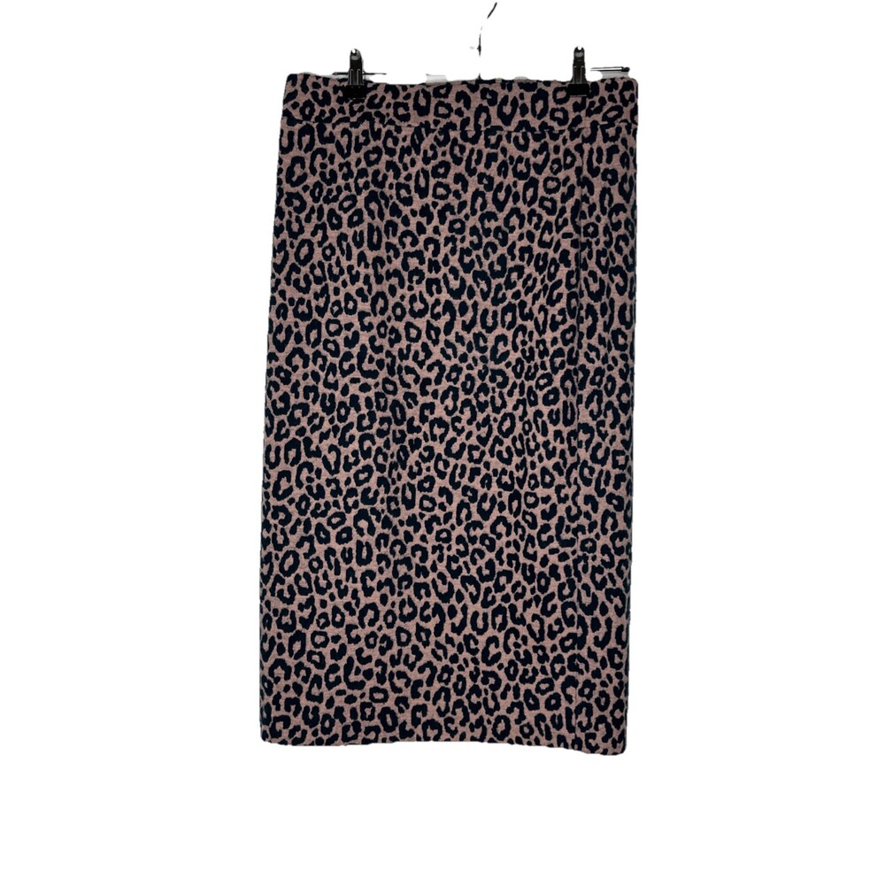 Ann Taylor NWT Medium Leopard Print Pencil Skirt Pink Blue Fuzzy Elastic Waist